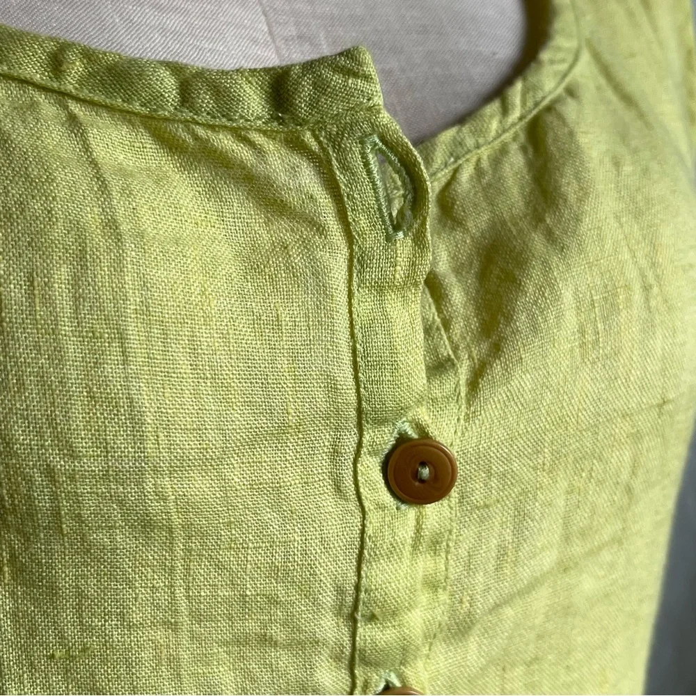 Flax Linen Lime Green Chartreuse Sleeveless Three Button Maxi Dress Size Large - Picture 7 of 16